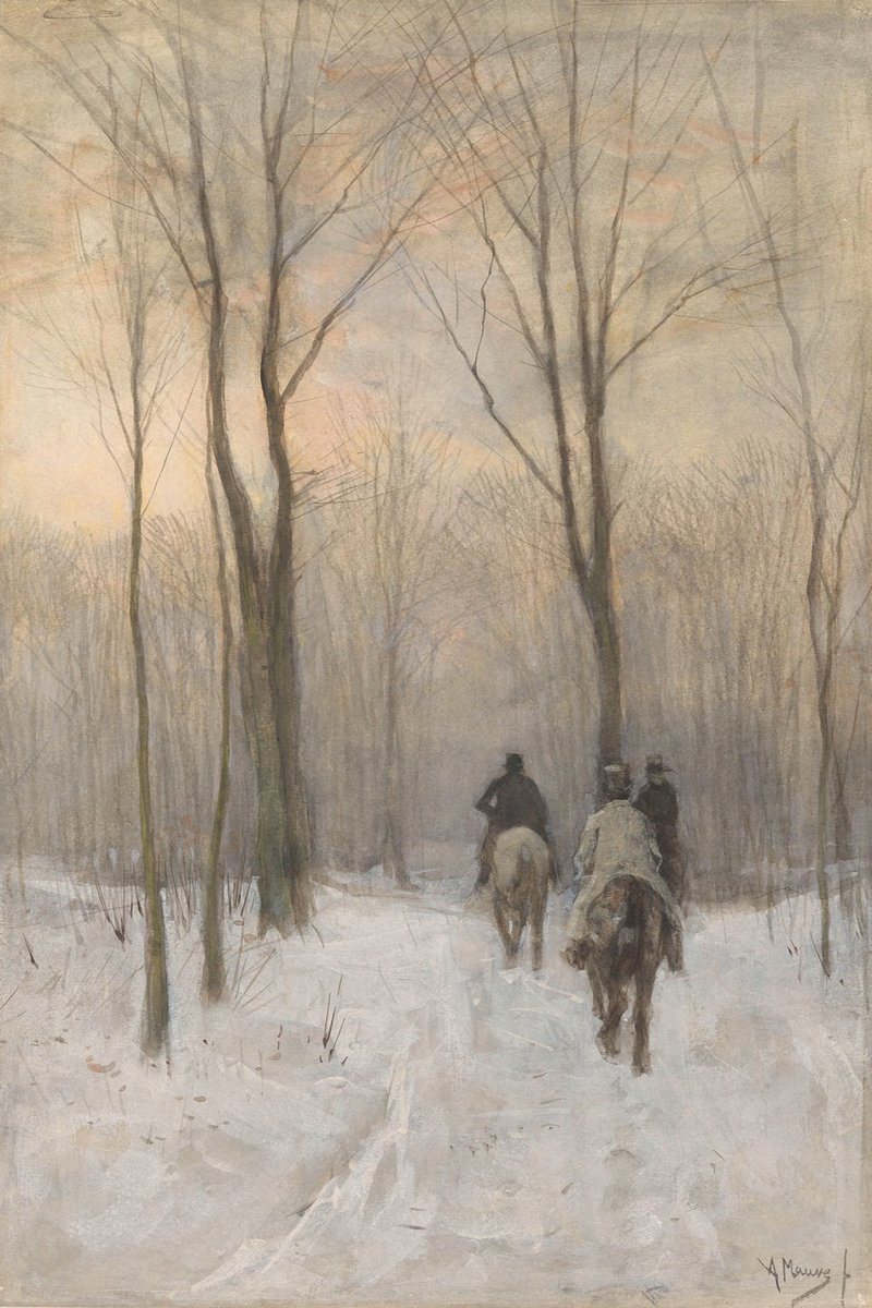 Anton Mauve - Ruiters in de Sneeuw in het Haagse Bos (1880) Canvas Print