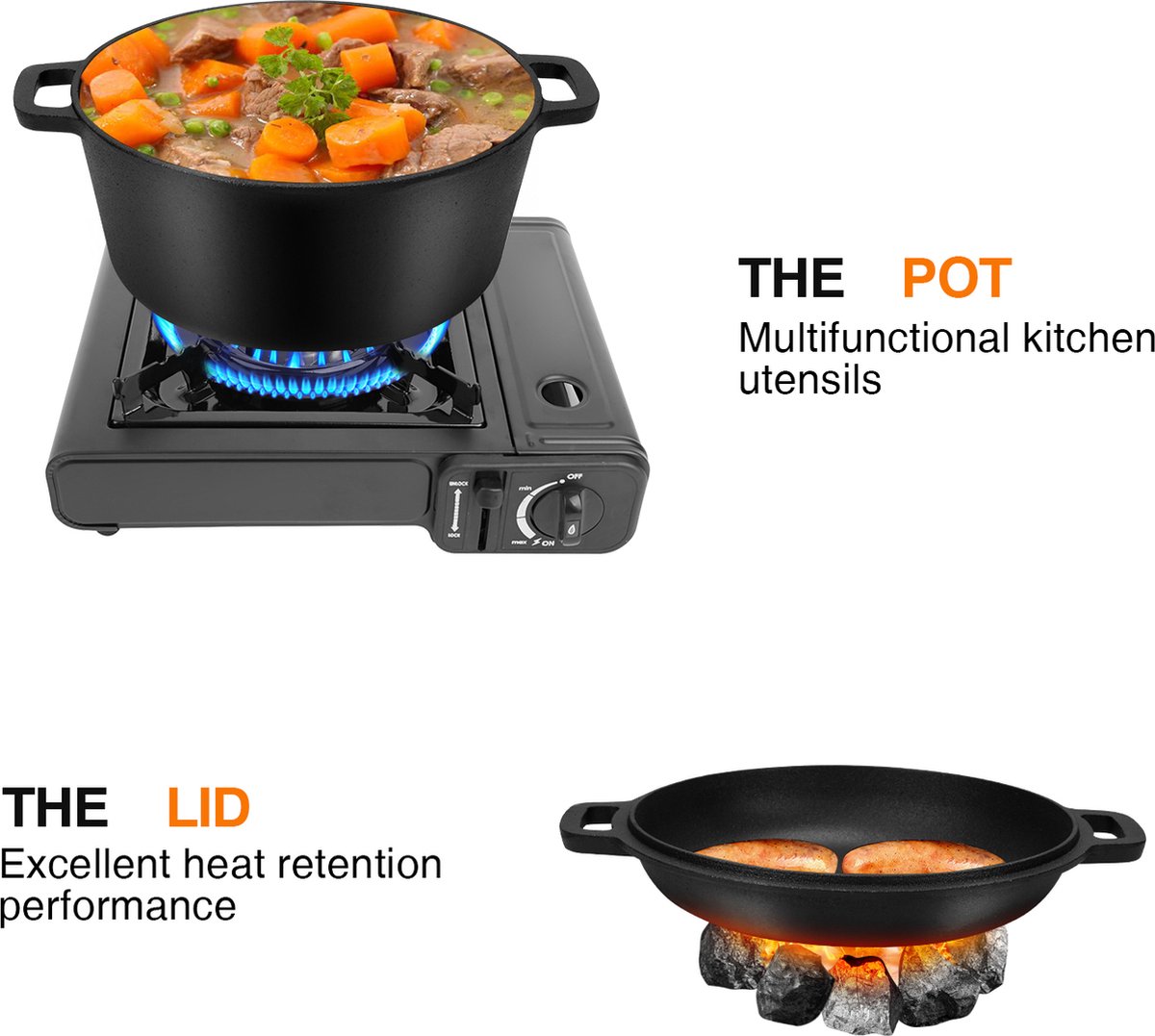 Dutch Oven Pan Gietijzer 6.4 Liter Gietijzeren Pan BBQ 4delig