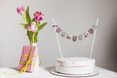 Taarttopper vlaggenlijn | Butterflower - Roze, Beige, Bloemen / Vlinders (pastel kleur) wimpel vlaggetjes - Taart topper verjaardag / Taart versiering slinger - handgemaakt & duurzaam