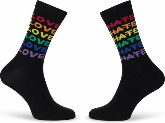ALLPRIDE LGBTQIA regenboog rainbow pride sokken socks maat 36/42 zwart love hate