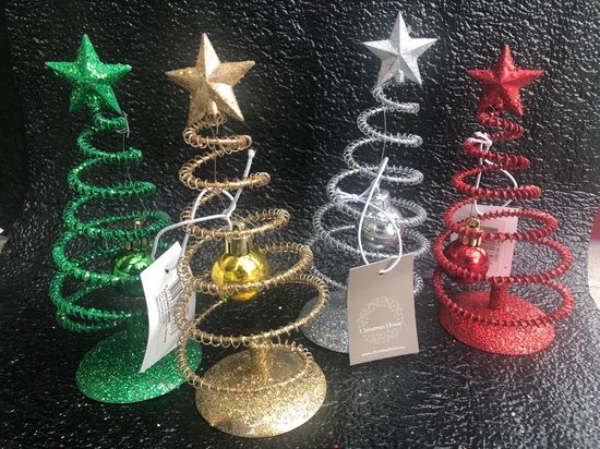 4dlg set kerstboompjes met kerstbal ornamenten met glitters 16cm