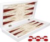 Afbeelding van het spelletje Klassiek Backgammon Rood en wit marmer bordspel - Met schaakbord - Turks Tavla - Maat L 38cm