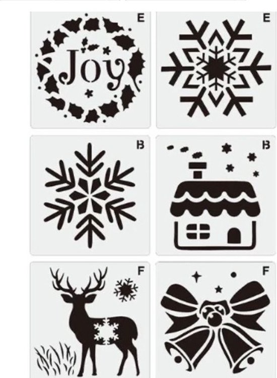 Tekensjablonen kerst 6 stuks knutselen feestdagen sjablonen