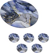Onderzetters voor glazen - Rond - Marmer - Goud - Abstract - Blauw - 10x10 cm - Glasonderzetters - 6 stuks