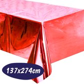 Plastic Tafelkleed - Tafellaken – Feest Decoratie - Metallic Tafelzeil - Verjaardag Versiering – Folie - 137 x 274 cm - Rood