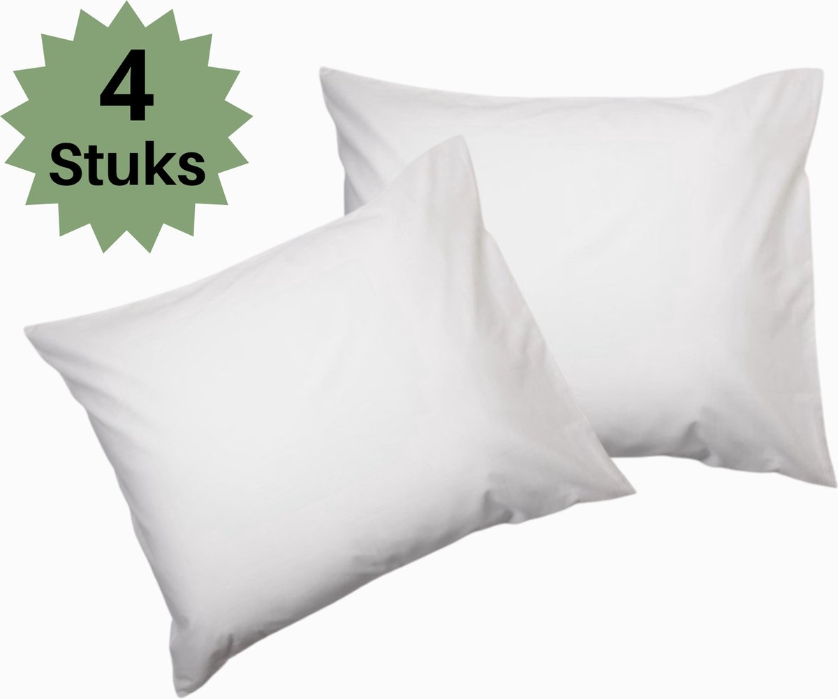 Droomtextiel Hotelkwaliteit Kussenslopen - Ivoor - Set van 4 Stuks 60x70cm - 100% Hoogwaardige Katoen