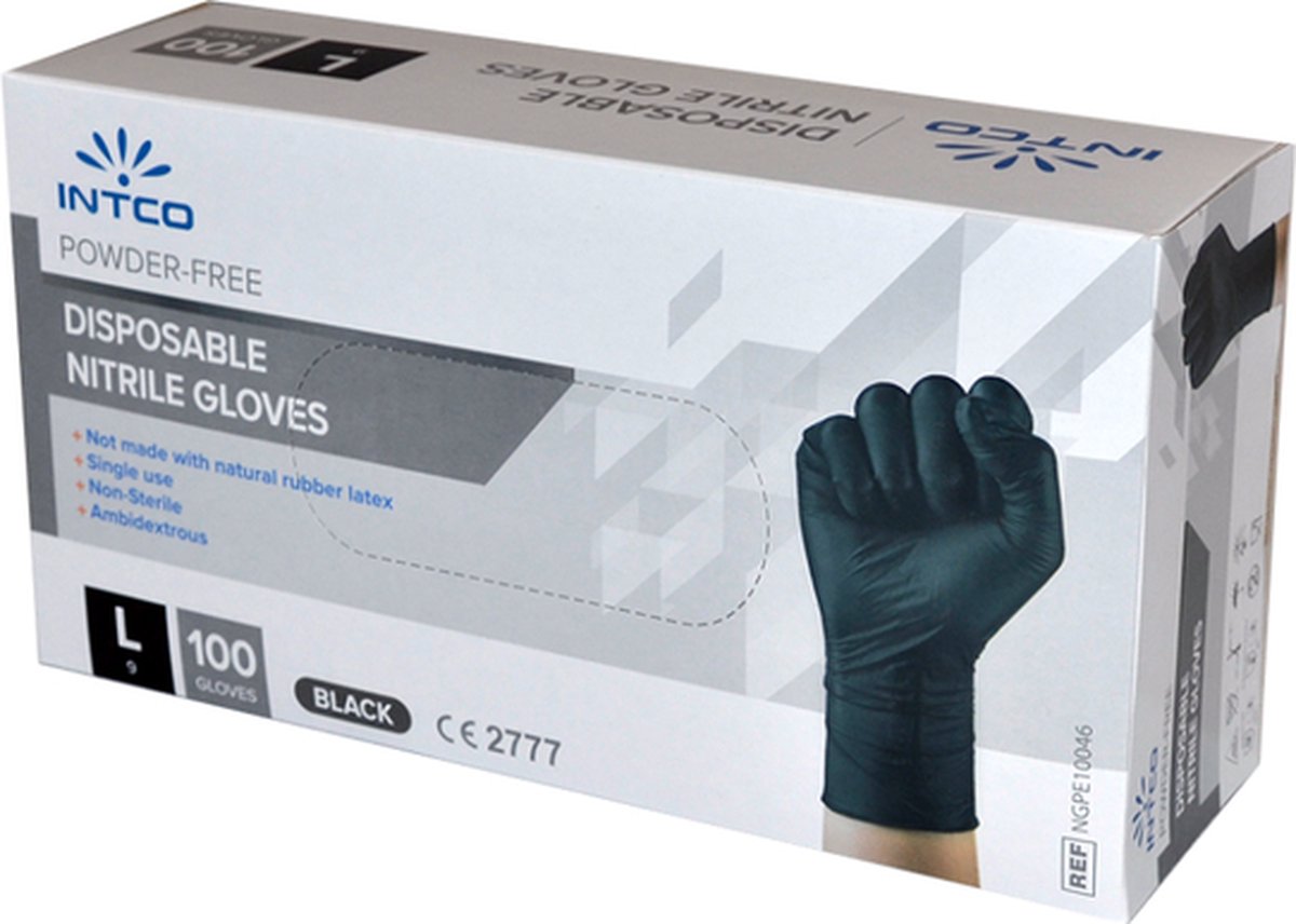 Goedkoopste Nitril wegwerphandschoenen zwart poedervrij maat L doos 100 stuks