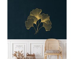 Wanddecoratie |Blad / Leaf | Metal - Wall Art | Muurdecoratie | Woonkamer | Buiten Decor |Gouden| 75x73cm
