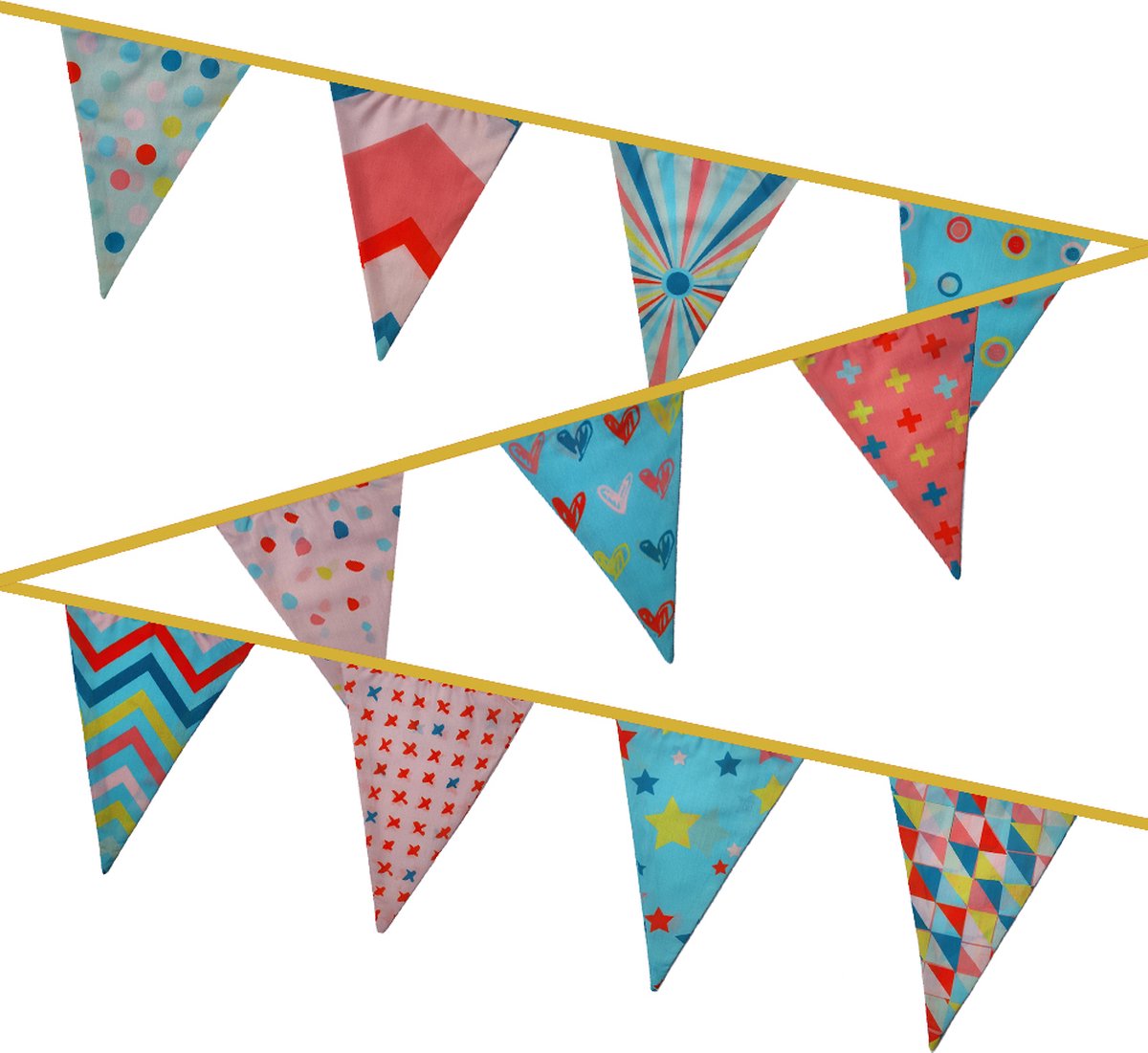 Mijn Eigen Slinger® | Stoffen Slinger | Stoffen vlaggen | Vlaggenlijn Stof | Feestslinger | Verjaardag Slinger |   XXL FEESTJE  (11 mtr lang , 22 vlaggen) — afbeelding 2