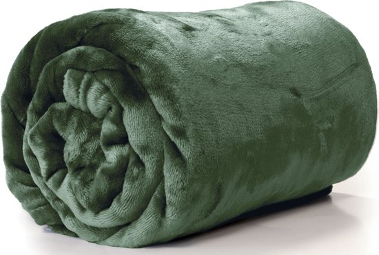 Unique Living Plaid/couverture - polaire - vert pesto - polyester - 130 x  180 cm | bol.com