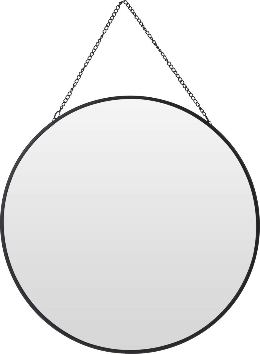 Excellent Houseware Spiegel - met ophangketting - rond - zwart- metaal - D29 cm - wandspiegel