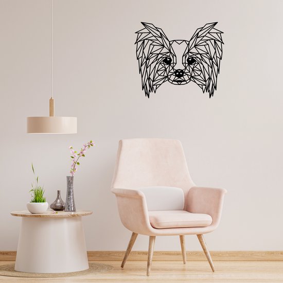 Geometrische Vlinderhond - H 59cm B 69cm (XL) - Line art - Wall art - Muurdecoratie zwart - Van Aaken Design