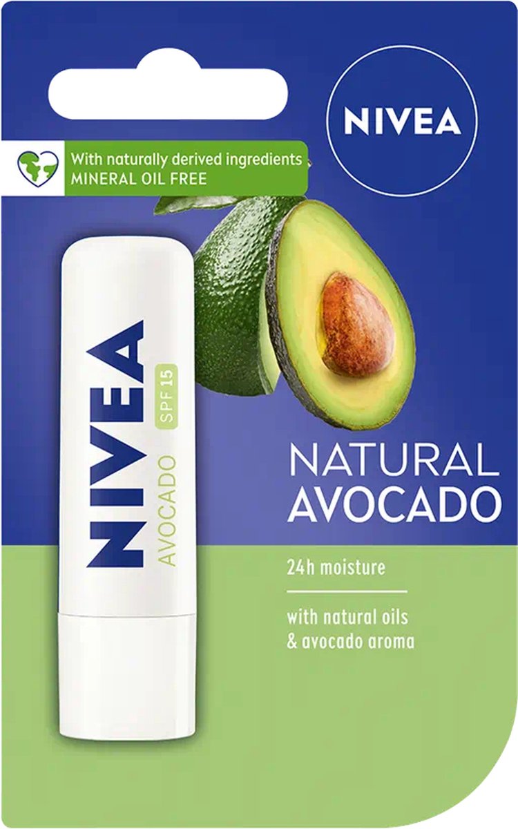 Nivea - Labello Natural Avocado Lippenbalsem - 5,5 ml Stick - Lipbalsem - Lipbalm - Lipverzorging - SPF 15 - Verrijkt met Avocado olie