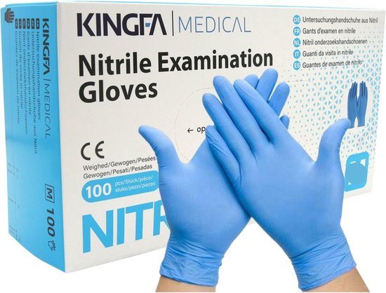 Foto: Kingfa medical nitrile onderzoekshandschoenen huishoudhandschoenen wegwerphandschoenen 2x 100 stuks blauw maat l