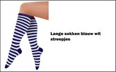 Lange sokken blauw wit streepjes mt. 36-42 - Themafeest party carnaval festival thema feest
