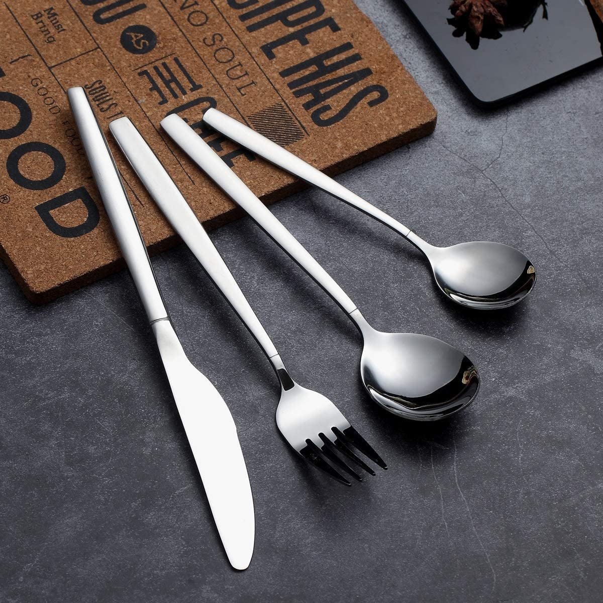 Berglander 24 Pièces Couverts Luxe Or Rose Titane – Poignées Surface Lune, Service 6 Personnes