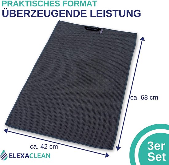 Torchons De Cuisine ELEXACLEAN - Lot De 3 En Microfibre 68x42cm Anthracite | Absorbants Et Non Pelucheux