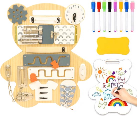 AIGOCITY Busy Board Montessori-speelgoed vanaf 1 jaar, Busy Book met 3D-dinosaurus-thema, 8-in-1 Quiet Book voor vroeg onderwijs, activiteitenbord, cadeau speelgoed vanaf 1, 2, 3, 4, 5 jaar, meisjes