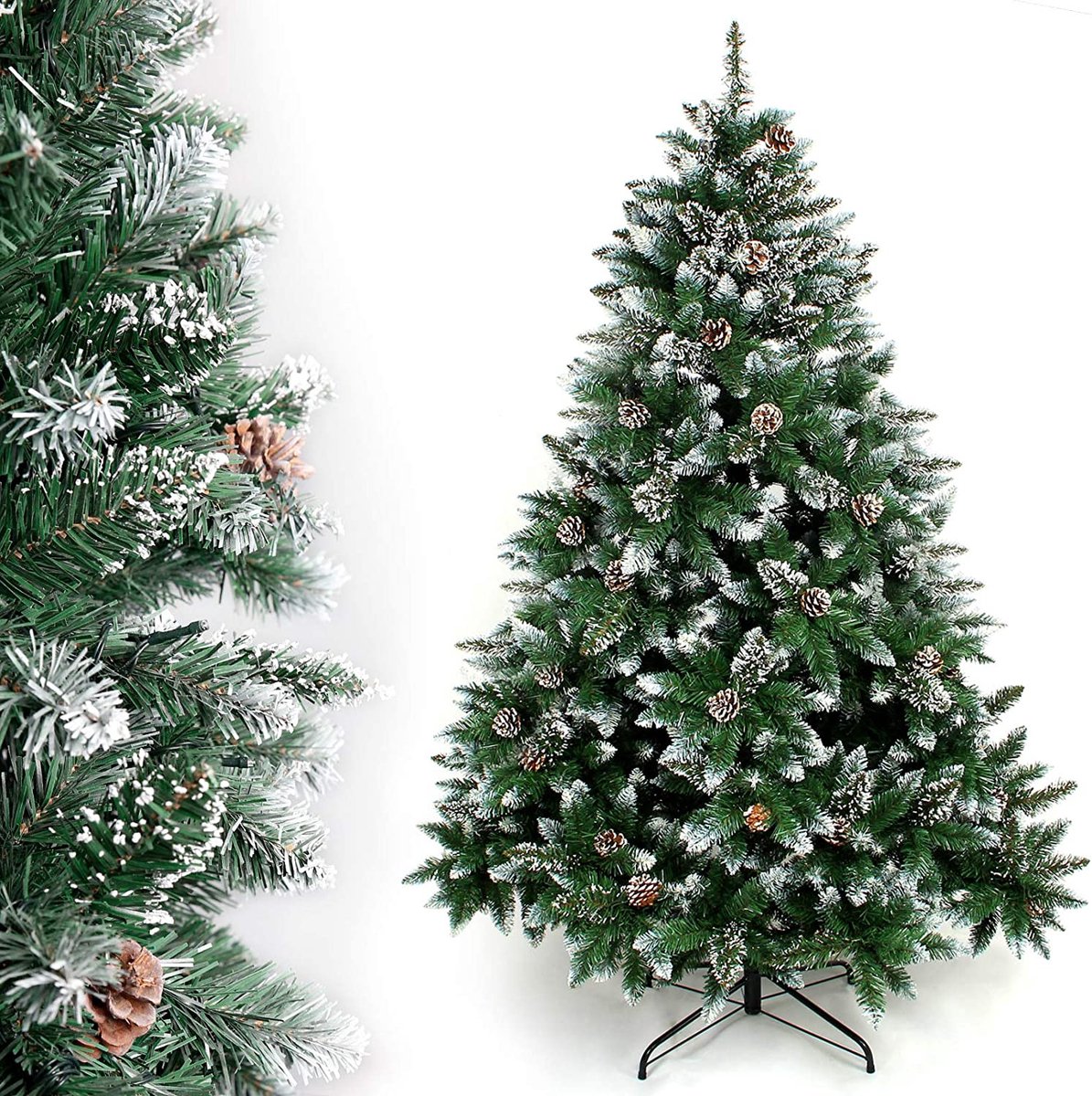 Yorbay Kerstboom Spar met Standaard 120 cm - 240 cm voor Herbruikbare Kerstversiering (Kerstboom met Sneeuw, 150cm)