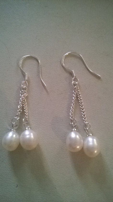 Boucles d'oreilles pierres précieuses-argent-pierre naturelle 3 cm argent 925 2x2 perles 05 cm blanc 2g