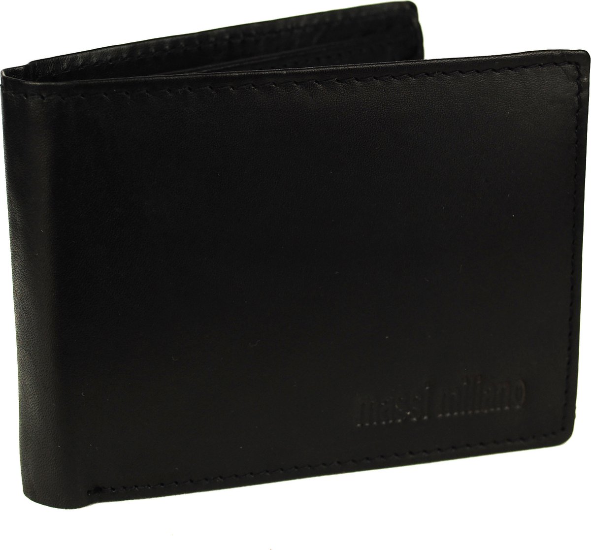 Massi Miliano Portemonnee Heren Rundleer Zwart - Billfold - (MRS-36H-6)- 10.5x1.5x8.5cm -
