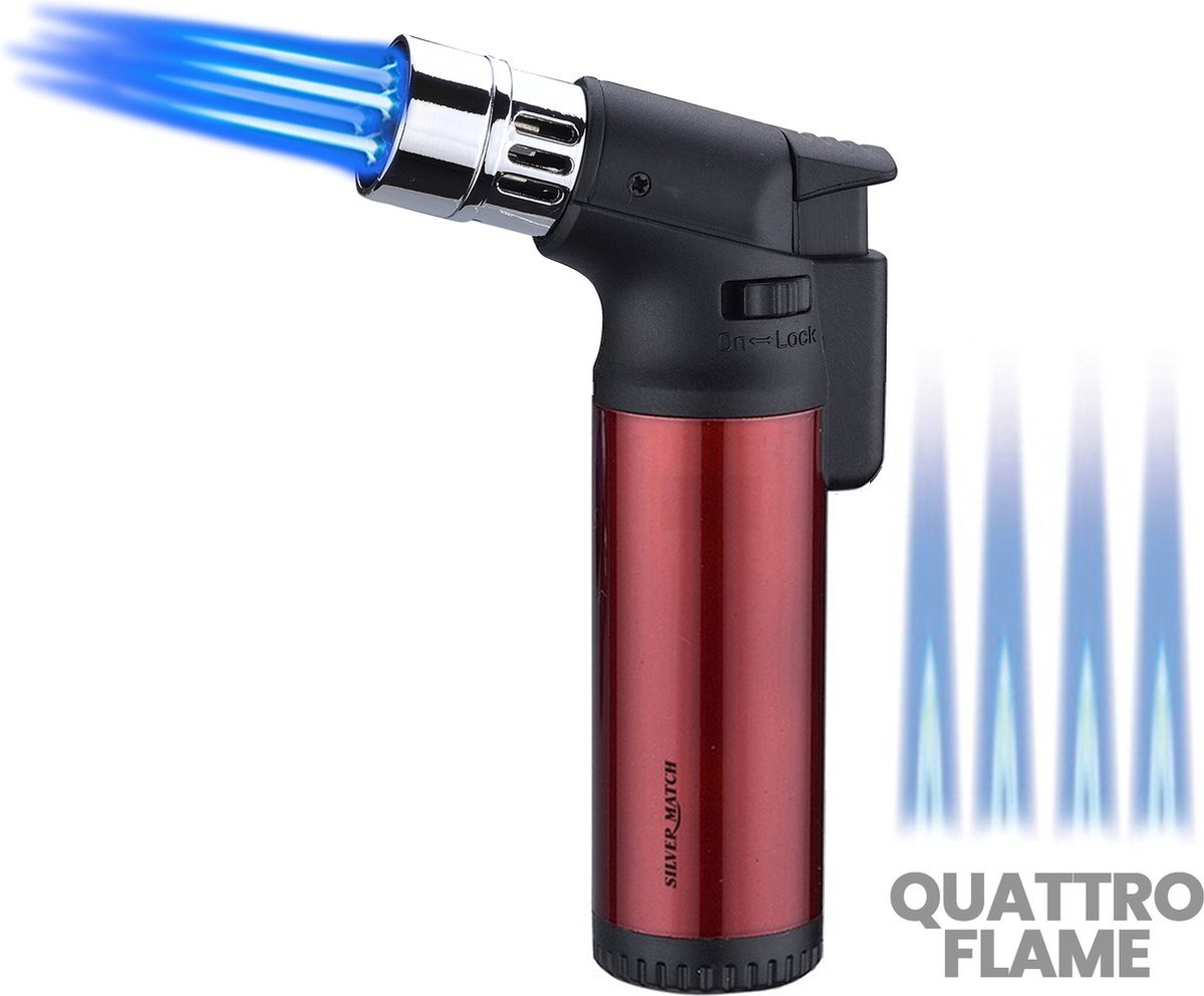 Goedkoopste Silver Match Quattro Torch - Rood - 4 vlammen - Aansteker - Navulbaar - Vuurwerk - Gasbrander