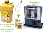 Petroleumkachel TOSAI 360 SET + Tosaïne met 20 liter Kristal Petroleum - Kouskachel - 3.0 kW 120 m³ - optimale set met handpompje en inclusief batterijen