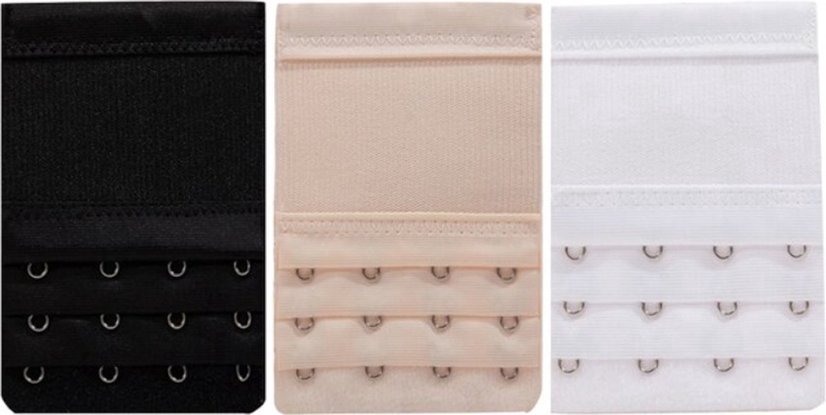 *** 3 BH Verlengstukken 7,5 cm Breed- 4 Haaks Beige Zwart en Wit - Beha Verlenger - Zwangerschap - van Heble® ***