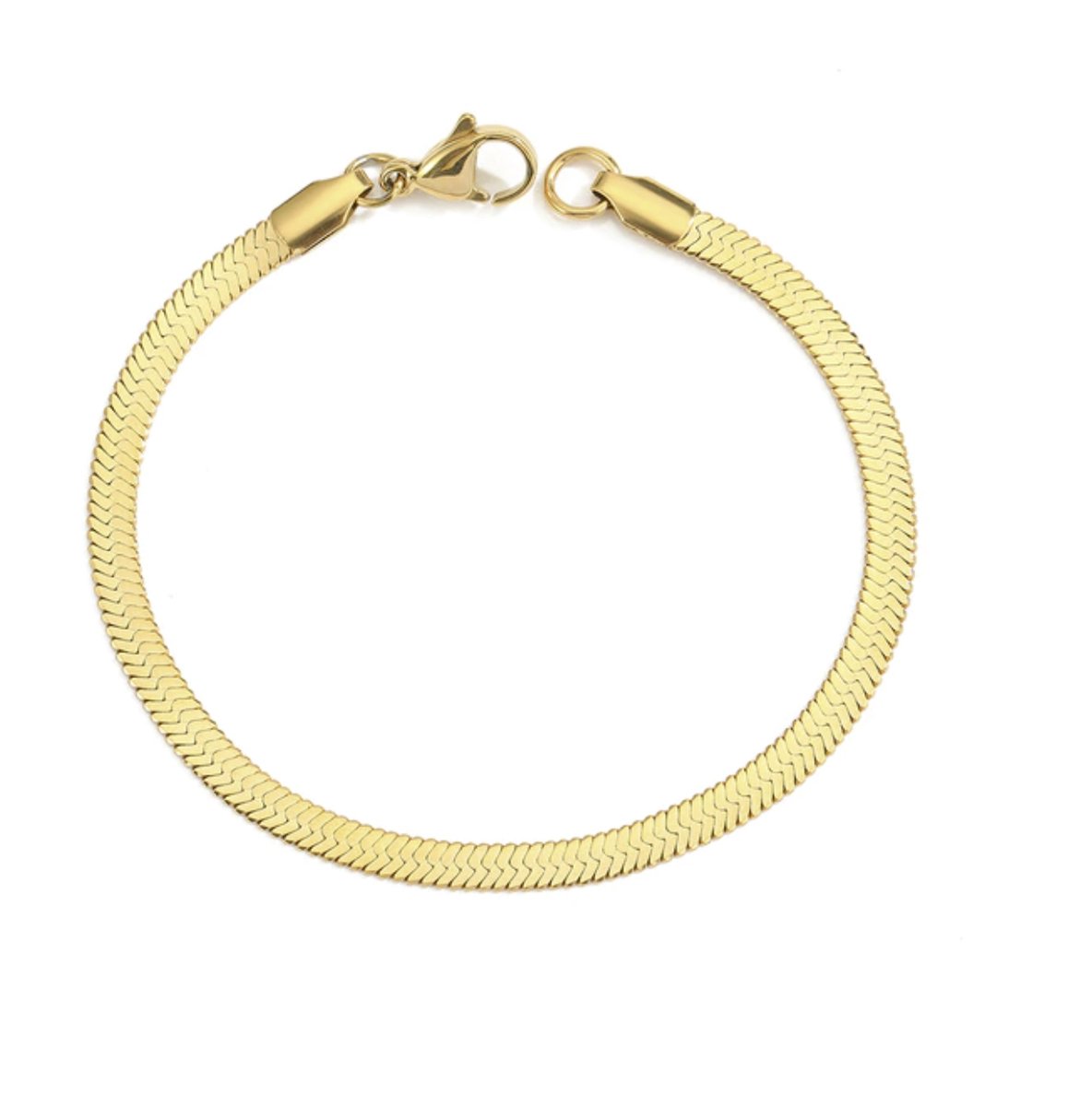 Cabantis® Platte Slang Armband Goudkleurig – Dames Sieraad 18cm – Roestvrij Staal – Cadeautip