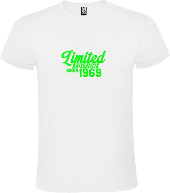 Wit T-Shirt met “ Limited edition sinds 1969 “ Afbeelding Neon Groen Size XXXXL