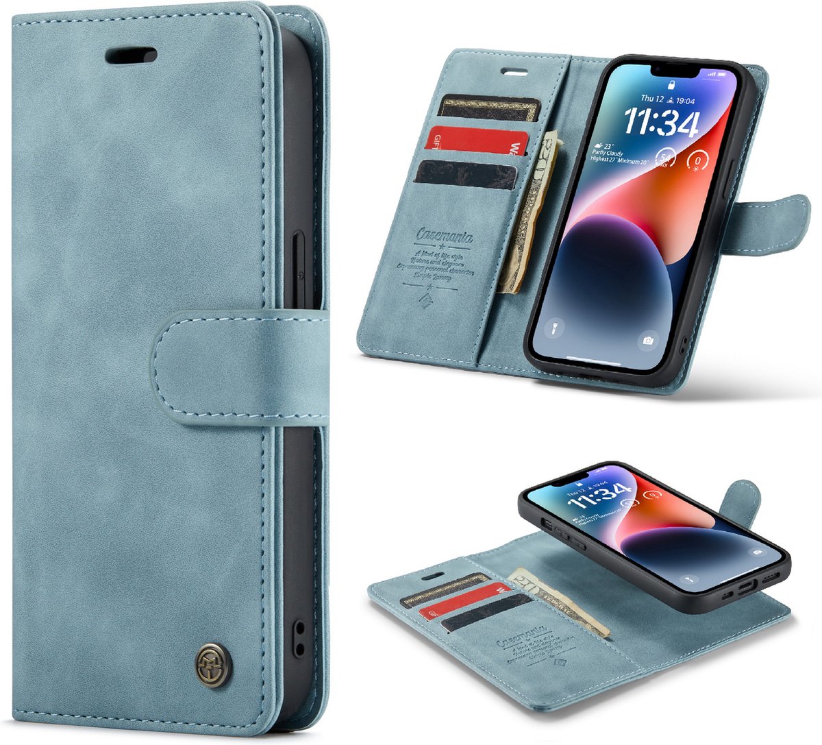 Casemania Hoesje Geschikt voor Apple iPhone 13 Pro Max Aqua Blue - 2 in 1 Magnetic Book Case