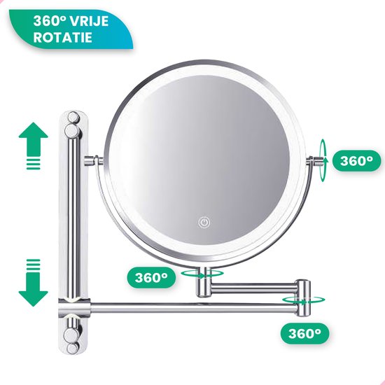 Make Up Spiegel met Led Verlichting - 7X Vergroting - Wandspiegel Rond - Scheerspiegel Wandmodel - Badkamer - Douche - Chroom