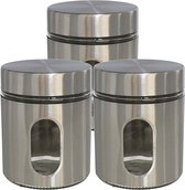 Gerim - Voedsel bewaren voorraad pot - 4x stuks - zilver rvs - deksel - 700 ml