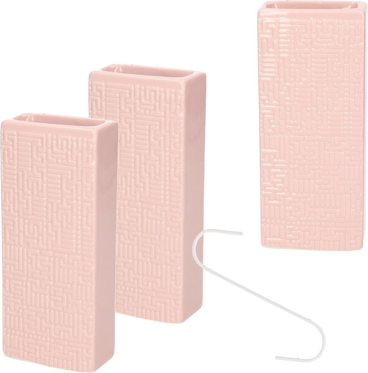 Luchtbevochtigers - 3 stuks - roze - aardewerk - 7,5 x 17,5 cm