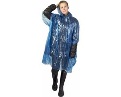 Wegwerp regenponcho - 6x stuks - blauw - voor volwassenen - met capuchon - budget line - noodponcho