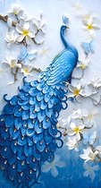 5D Diamond Painting 60x100cm - Pauw en magnolia-  Volledige Set – Inclusief Pen Schudbakje Wax Opbergzakjes en Wit Stickers - Ronde steentjes- Dieren