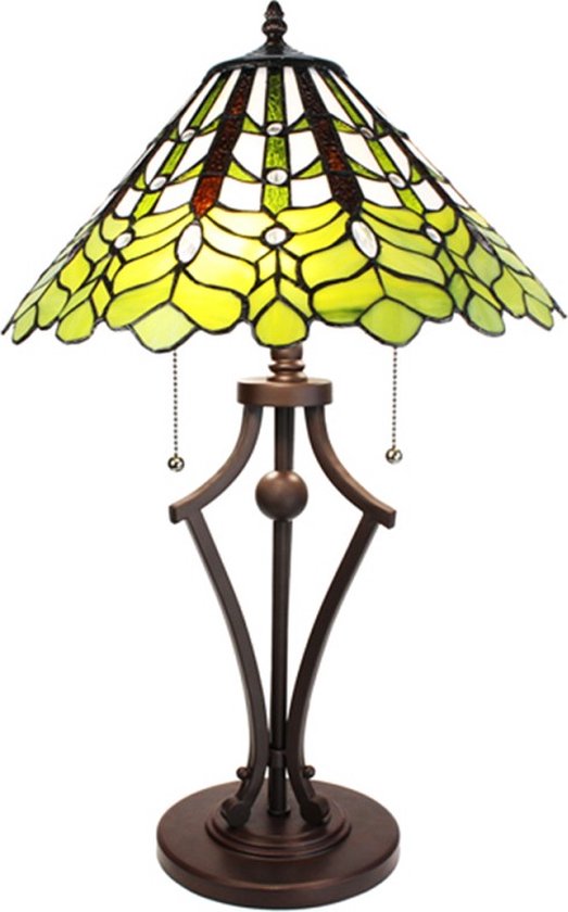 Lampe de table Tiffany Ø 41x62 cm Glas vert Wit Plastique Lampe de bureau ronde Tiffany Lampes Tiffany Glas