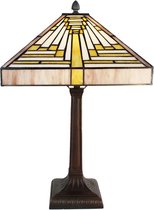 Tiffany Tafellamp 31x31x48 cm Beige Paars Glas Vierkant Tiffany Bureaulamp Tiffany Lampen Glas in Lood