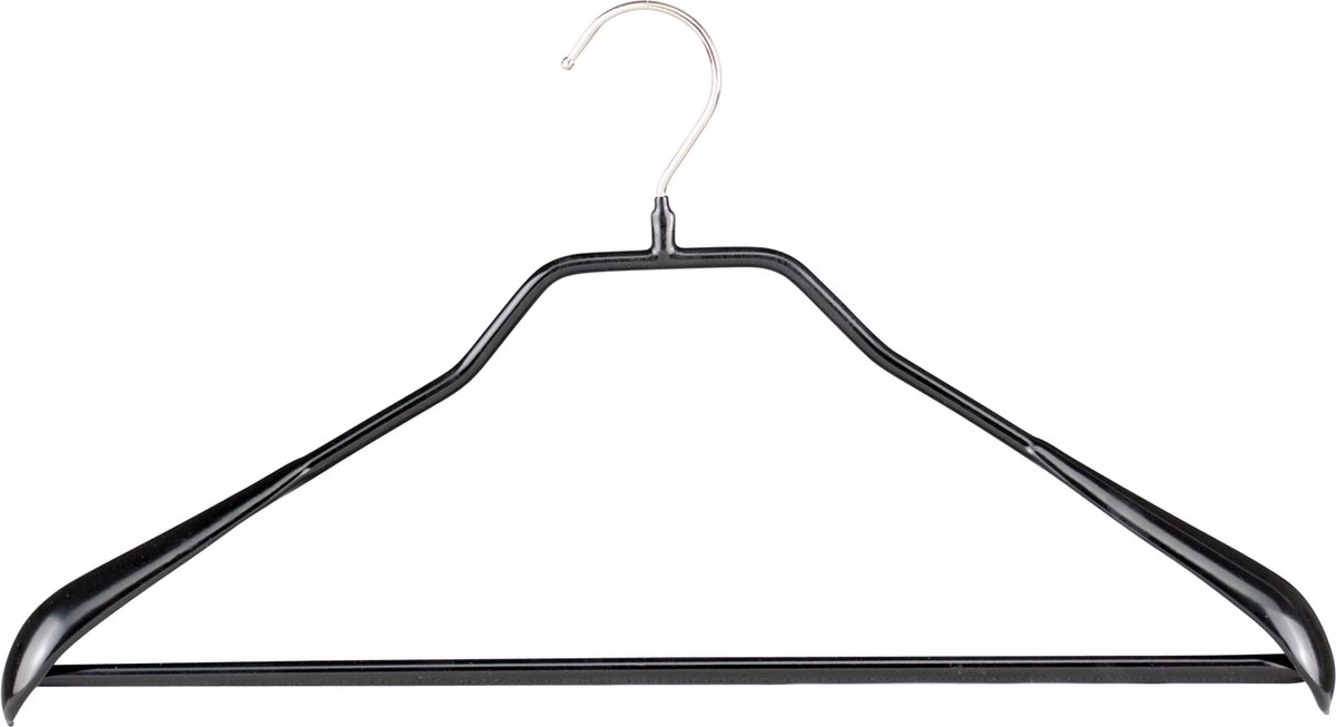 TopHangers [Set van 5] - Stevige metalen kledinghanger inclusief broeklat met brede schouderkoppen en speciale kraaglijn | Voorzien van zwarte anti-slip coating | Geschikt voor voor jassen / colberts / kostuums / broeken | 'Mawa 46LS'