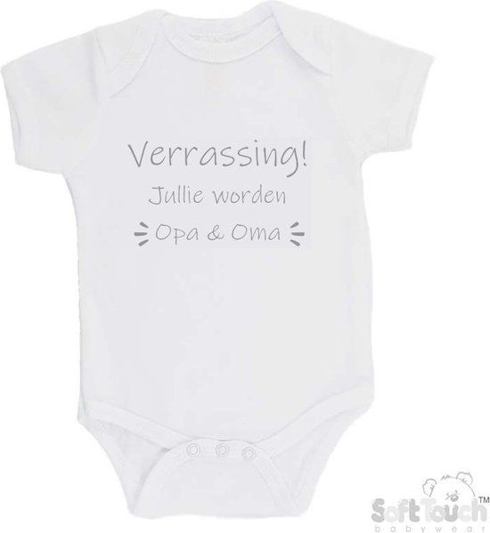 Body au toucher doux "Surprise ! Tu seras grand-père & grand-mère" Unisexe Katoen Wit/gris Taille 62/ 68