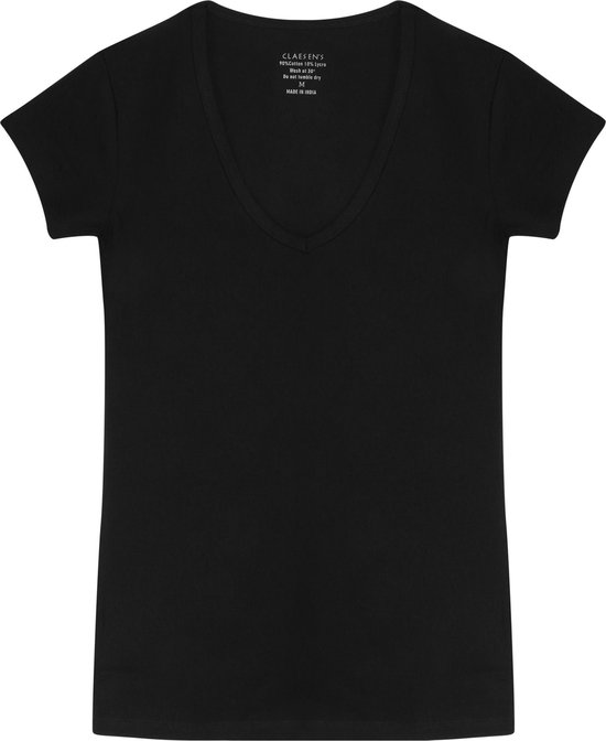 Claesen's® - Dames V-Neck T-Shirt SS - Zwart - 95% Katoen - 5% Lycra