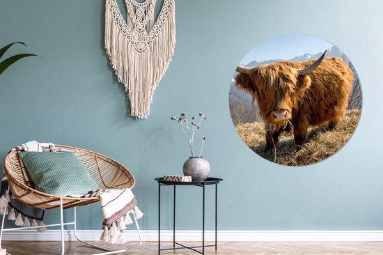 Wall Circle - Indoor Wall Circle - Scottish Highlander - Berg - Neige - ⌀ 90 cm - Décoration murale - Peintures ronds