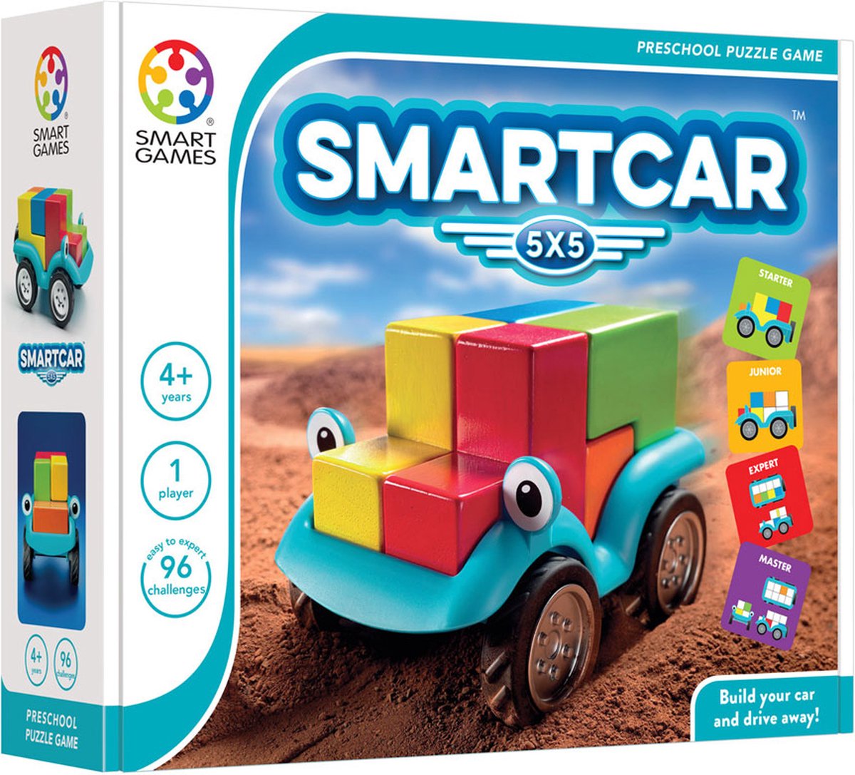 SmartGames - SmartCar 5x5 - Denkpuzzel 3D - 96 opdrachten - Houten blokken - Ruimtelijk inzicht