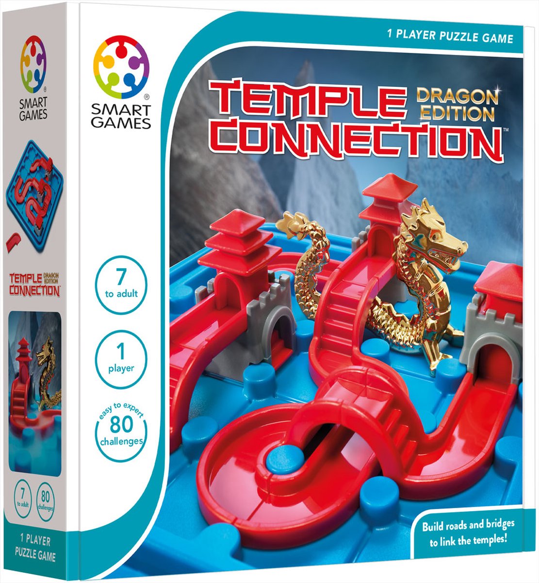 SmartGames - Temple Connection - Dragon Edition - breinbreker - 80 opdrachten - met gouden draak - SmartGames