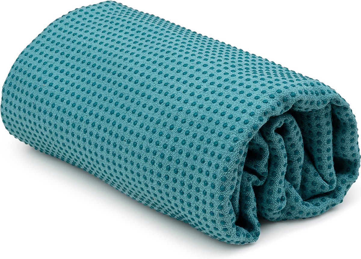MindBaas - Yoga Handdoek - Fitness Handdoek - Antislip - Sneldrogend - Turquoise - 183 x 61 cm