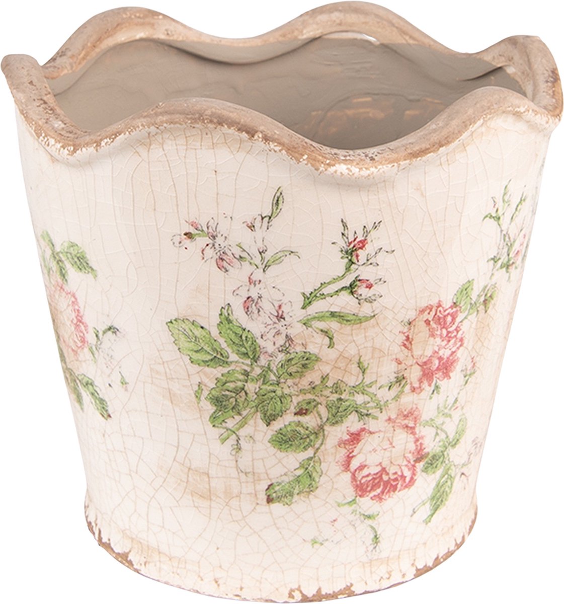 Clayre & Eef Bloempot Ø 16x14 cm Roze Beige Keramiek Bloemen
