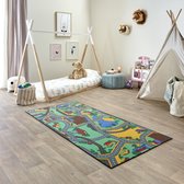 Carpet Studio Playtime Speelkleed - Speelmat 95x200cm - Vloerkleed Kinderkamer - Anti-slip Speeltapijt - Verkeerskleed - Groen/Blauw