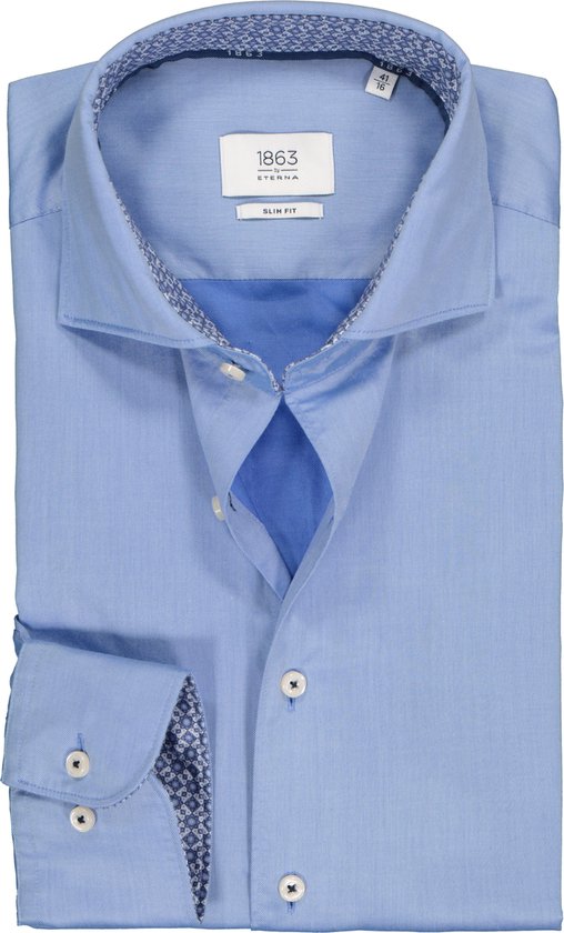 ETERNA 1863 slim fit casual Soft tailoring overhemd - twill heren overhemd - blauw (contrast) - Strijkvriendelijk - Boordmaat: 41