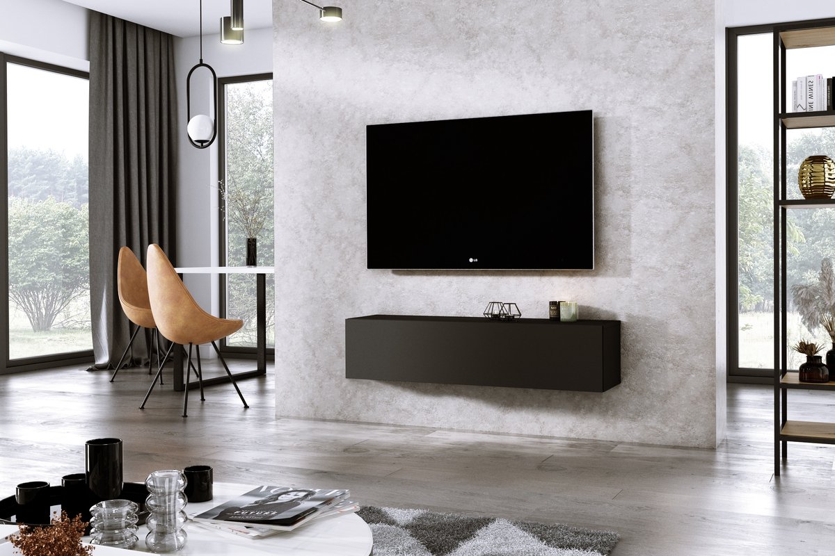 Meubel Square - TV meubel DIAMOND - Mat Zwart - 120cm - Hangend TV Kast |  bol.com