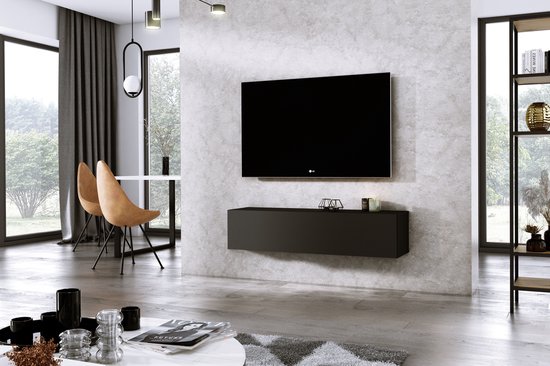 Furniture Square - Meuble TV DIAMOND - Zwart Mat - 120cm - Meuble TV suspendu